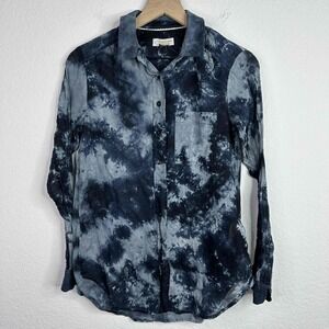 Pilcro Anthropologie Shirt XS Blue Tie-Dye Button Retro Hippie Boho Artsy Casual